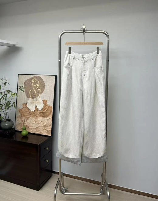 原单进口亚麻套装，复古老钱风v领马甲休闲直筒阔腿裤 商品图3