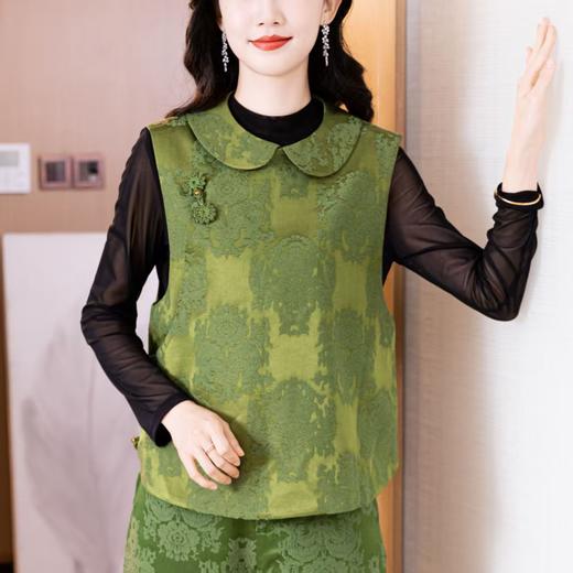 新中式国风高端娃娃领斜襟盘扣提花百搭马甲背心复古叠穿坎肩外搭 商品图1