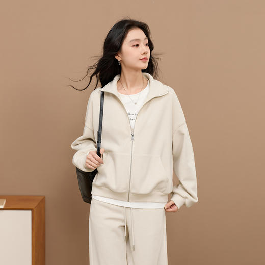 三彩2025冬季新款加绒拉链衫博主卫衣复合奥粒绒外套开衫休闲风S 商品图2