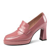 BZ95874粉红色圆头防水台高跟鞋女2025春秋季新款厚底中口粗跟单鞋漆皮潮 商品缩略图4