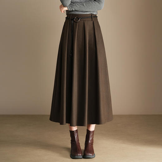 QYM A130-Y毛呢半身裙高腰时尚气质百褶A字裙 商品图0