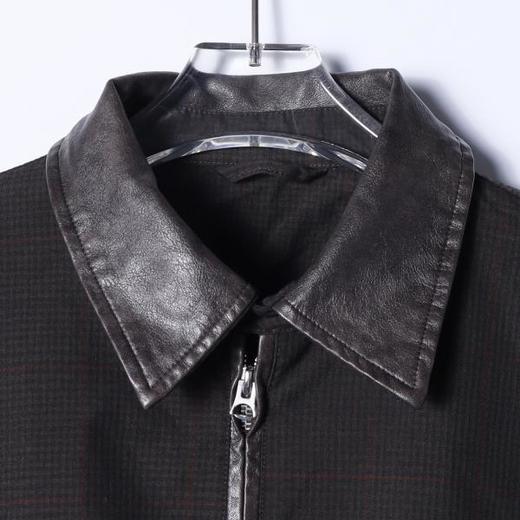 5610SDSA男士秋冬新款痞帅男装潮牌复古格纹拼皮翻领夹克外套百搭时尚 商品图2