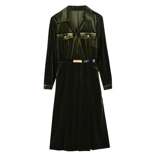 A3170丝绒连衣裙女2024秋季新款长袖小个子收腰显身材港味复古洋气长裙 商品图3