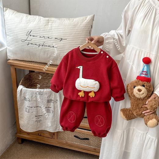 【中国红A类柔棉！吉祥卡通仪式感】婴幼童中国红卡通套装2025秋季新款小宝宝周岁卡通上衣裤子两件套。hb 商品图0
