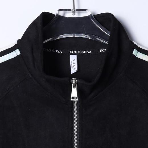 WT234SDSA男士秋冬新款痞帅男装美式潮牌绒面撞色织带拉链立领卫衣外套 商品图2