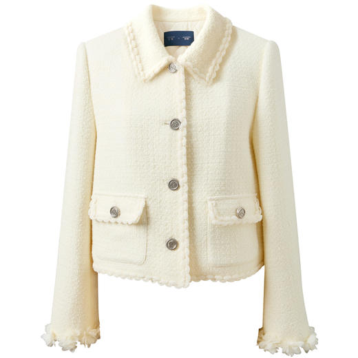 三彩独醒2025冬季新款香风毛呢大衣短款绗棉外套翻领F 商品图4