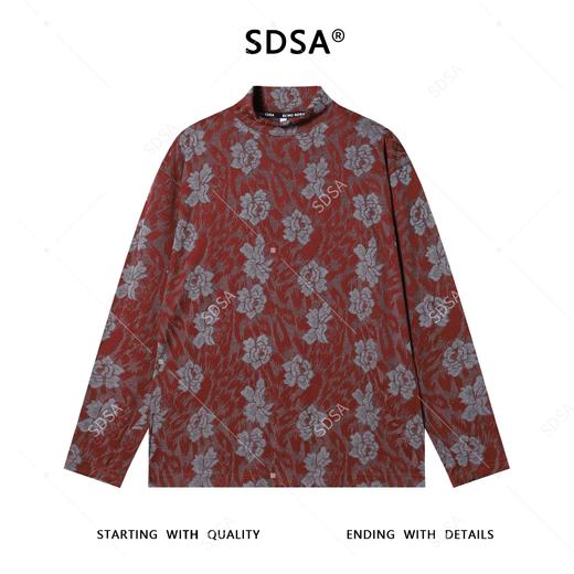 T4856SDSA秋冬新款痞帅男装简约撞色满印花朵半高领长袖T恤百搭复古 商品图1