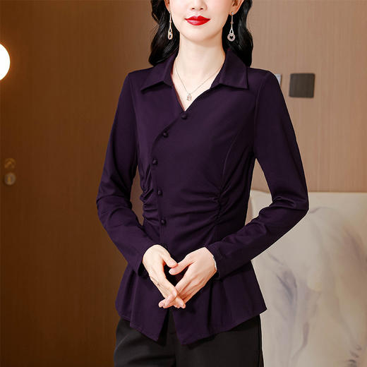 设计感不规则秋冬衬衫女2025新款气质修身显瘦上衣打底衫别致衬衣 商品图1