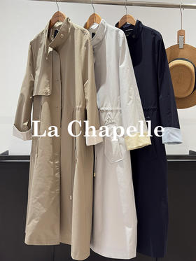 专柜实拍【高端！千元品质】拉夏贝尔/La Chapelle休闲英伦风气质廓形撞色收腰长款风衣高级感立领外套