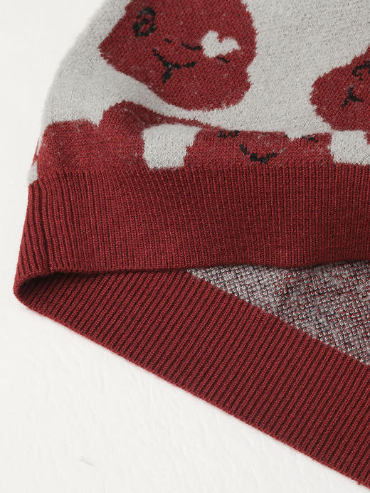 复古风红白撞色花纹针织开衫女 精致纽扣设计百搭上衣 商品图4