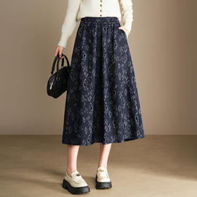 QYM  A129-Y松紧高腰印花半身裙A字裙时尚花苞裙