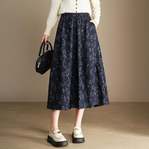 QYM  A129-Y松紧高腰印花半身裙A字裙时尚花苞裙 商品图0