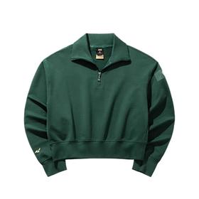 XY/安踏生活系列丨套头卫衣女秋季翻领短款上衣162438717--2桂冠绿色