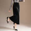 QYM M212-Y金丝绒开衩包臀裙半身裙时尚中长款优雅一步裙 商品缩略图2