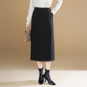 QYM  M271-Y毛呢直筒半身裙包臀裙开衩一步裙