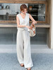 原单进口亚麻套装，复古老钱风v领马甲休闲直筒阔腿裤 商品缩略图0