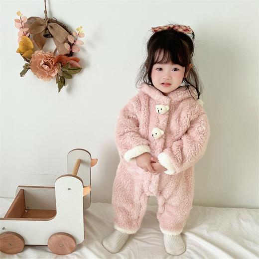 【韩系萌熊连体衣！可爱保暖不臃肿】韩国宝宝秋冬连体衣可爱超萌小熊毛毛衣婴儿冬装外出保暖爬服抱衣。hb 商品图1