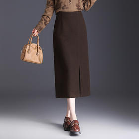 QYM M295-Y高腰时髦感毛呢直筒裙半身裙包臀裙