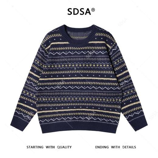 23773SDSA男士秋冬新款痞帅男装日系趣味条纹圆领毛衣撞色百搭套头上衣 商品图1