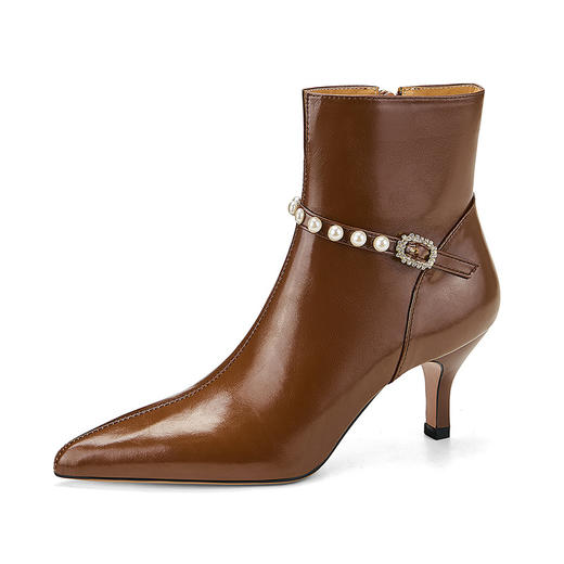 YSX7101欧美真皮细跟短靴女时尚珍珠秋冬新款高跟单靴加绒显瘦气质时装靴 商品图3