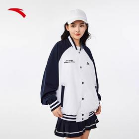 XY/安踏外套男女同款复古单夹克学院风运动户外宽松棒球服 152438607--1    雪花白色