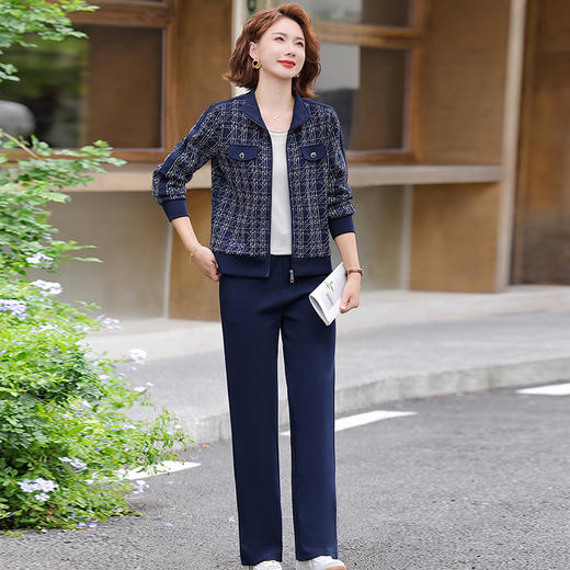 YME-8563洋气妈妈装秋季套装新款长袖运动服外套中老年女装春秋休闲两件套 商品图2