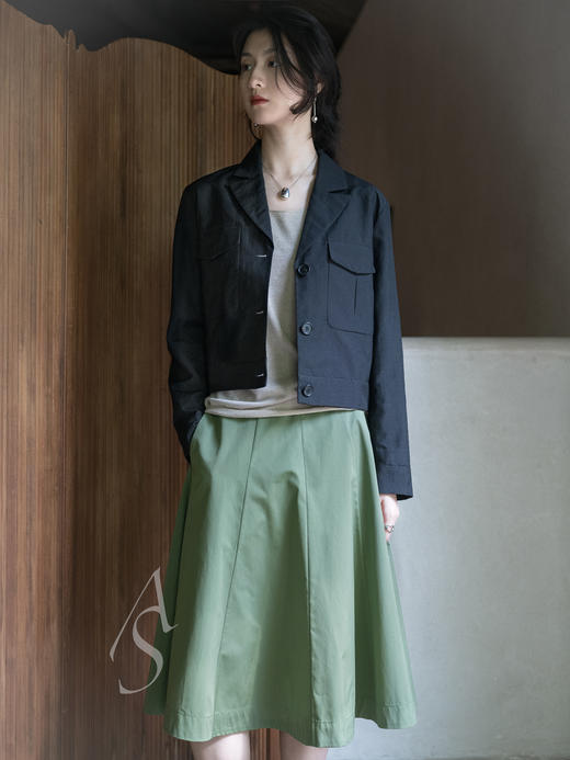 Margaret Howell  苔绿色意大利轻量棉府绸伞形半裙 商品图4