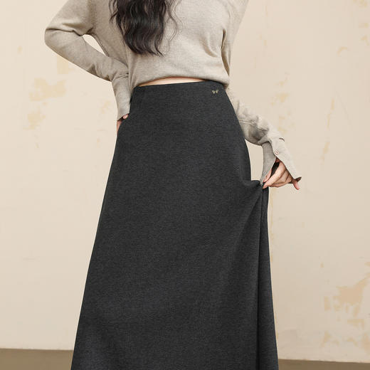 QYM  M269-Y羊毛呢A字裙高腰厚款半身裙遮肚裙 商品图3