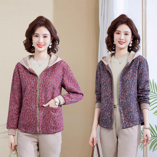 FD-2317中年妈妈外套洋气连帽春秋短款休闲上衣新款中老年女装减龄夹克衫 商品图0