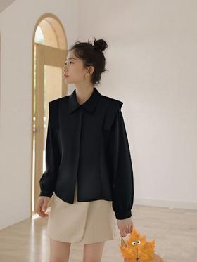 【秋新品】古泥品牌7066飞飞袖黑色衬衫-喜出