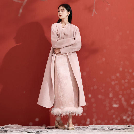 三彩【翩翩若蝶】2025冬季新款半身裙保暖棉裙直筒裙开叉长裙C 商品图2