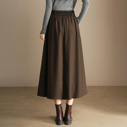 QYM A130-Y毛呢半身裙高腰时尚气质百褶A字裙 商品图2