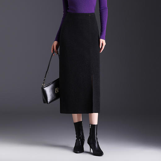 QYM M295-Y高腰时髦感毛呢直筒裙半身裙包臀裙 商品图1