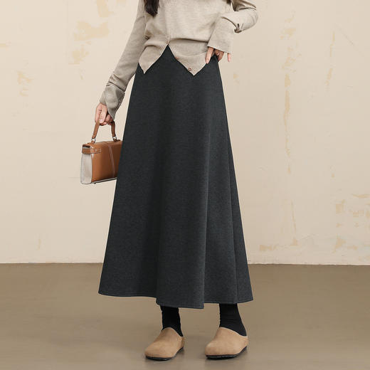 QYM  M269-Y羊毛呢A字裙高腰厚款半身裙遮肚裙 商品图1
