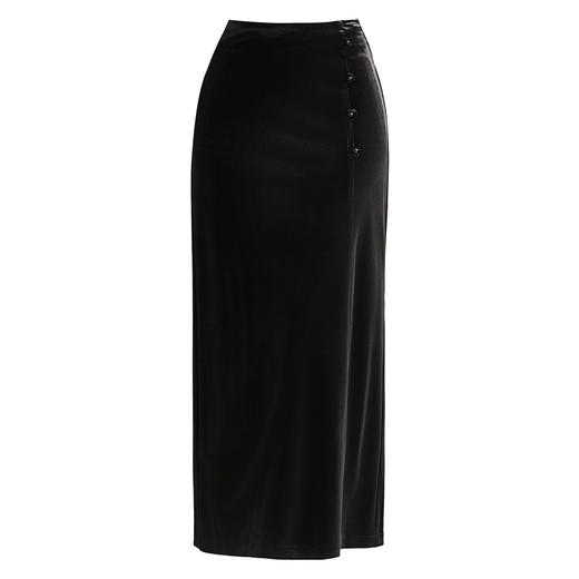 QYM M212-Y金丝绒开衩包臀裙半身裙时尚中长款优雅一步裙 商品图4