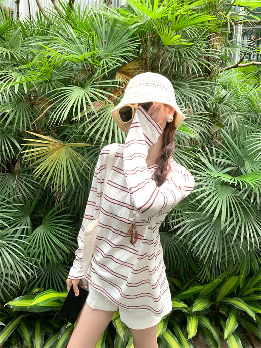 <曾小咸推荐>新款轻薄慵懒风条纹长袖T恤上衣 商品图8