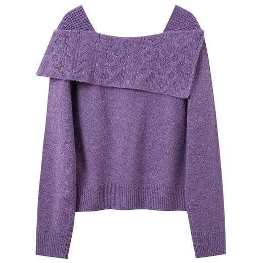 三彩2025冬季新款法式方领针织衫绞花亮丝毛衫套头一字肩宽松M 商品图4