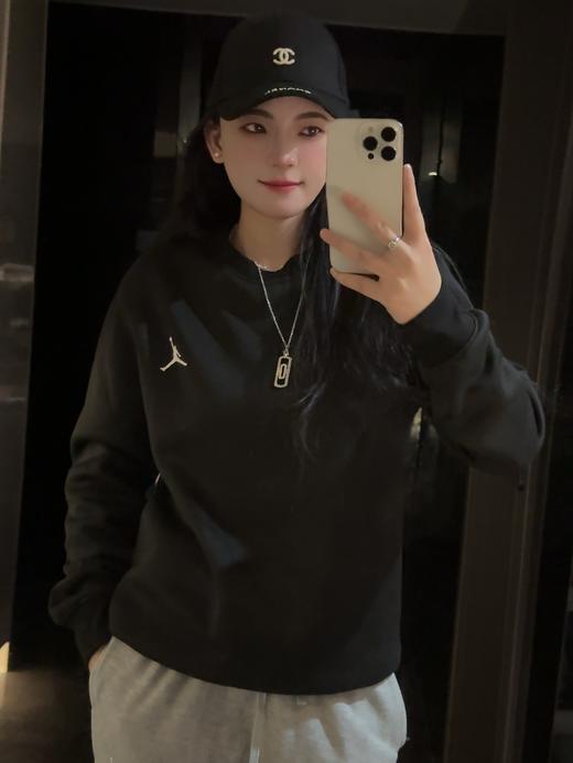 乔家字母图案罗纹圆领抓绒运动卫衣 男女款-FB7020（蕾姐黑色S 白色M） 商品图4