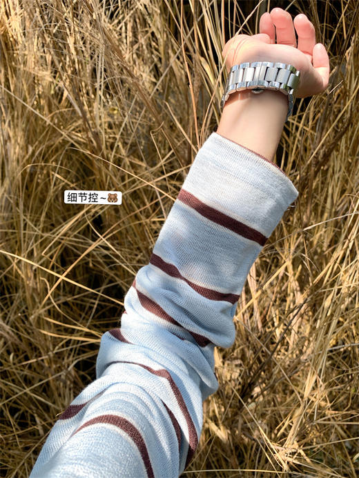 <曾小咸推荐>新款轻薄慵懒风条纹长袖T恤上衣 商品图2