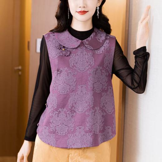 新中式国风高端娃娃领斜襟盘扣提花百搭马甲背心复古叠穿坎肩外搭 商品图3