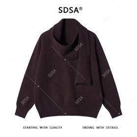 363SDSA秋冬新款痞帅男装美式复古可拆卸围巾V领毛衣百搭时尚针织衫