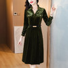A3170丝绒连衣裙女2024秋季新款长袖小个子收腰显身材港味复古洋气长裙 商品缩略图0