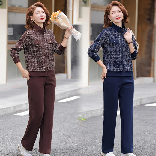 YME-8563洋气妈妈装秋季套装新款长袖运动服外套中老年女装春秋休闲两件套 商品图0