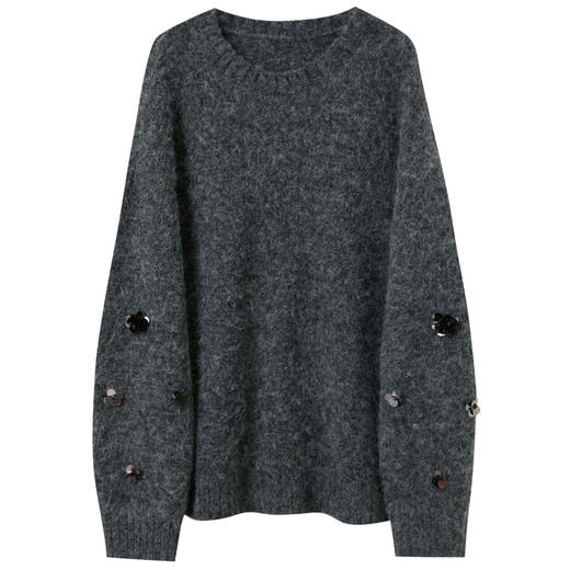 三彩2025冬季新款复古慵懒针织衫宽松保暖花朵装饰圆领套头毛衫S 商品图4