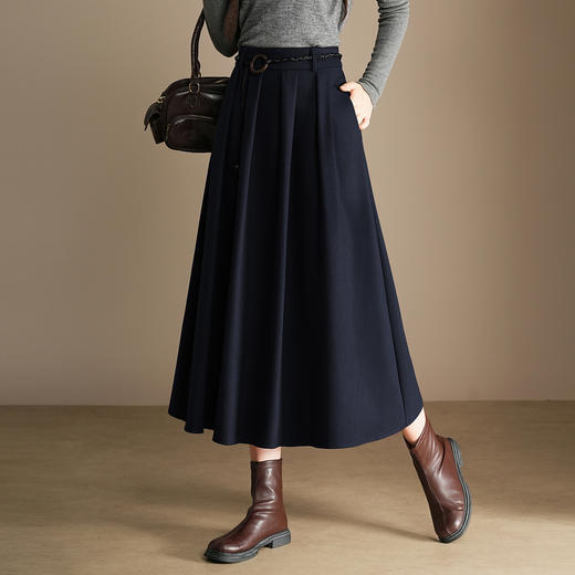 QYM A130-Y毛呢半身裙高腰时尚气质百褶A字裙 商品图1