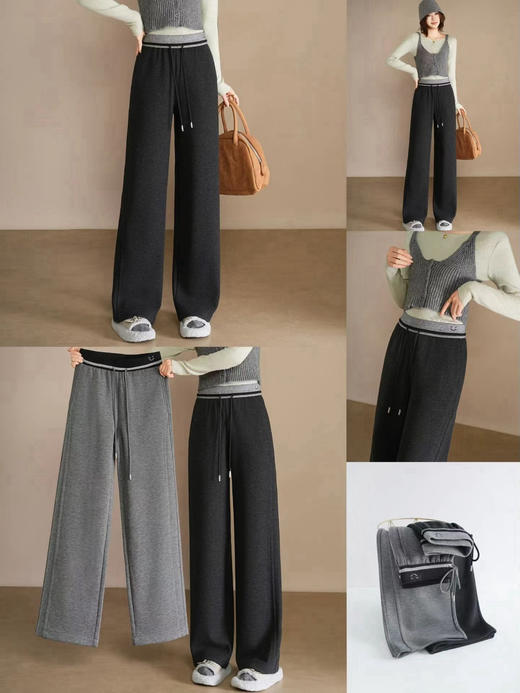 腰头拼接休闲直筒裤 商品图5