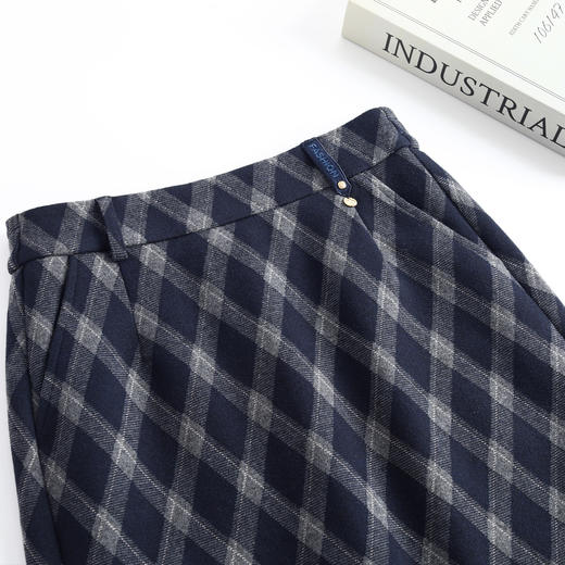 QYM M220-Y格子毛呢半身裙直筒裙中长款包臀一步裙 商品图3