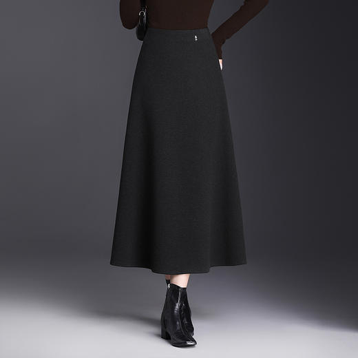 QYM M293-Y半身裙高腰中长款毛呢A字裙 商品图1