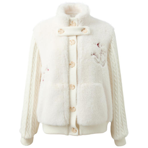 三彩独醒2025冬季新款环保皮草刺绣毛绒外套立领拼接F 商品图4