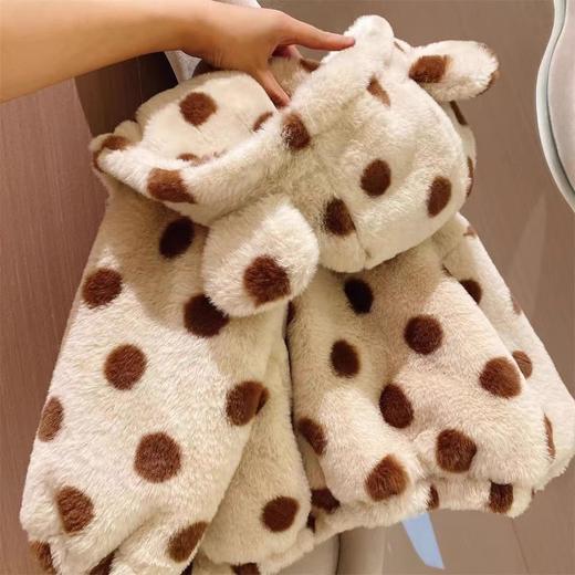 【小名媛波点仿皮草！加厚夹棉防风保暖】女童毛毛衣2025冬装新款宝宝连帽波点仿皮草儿童外套。hb 商品图3